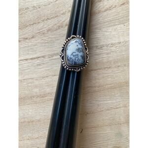 Silver  and dendritic agate Boho ring size 8